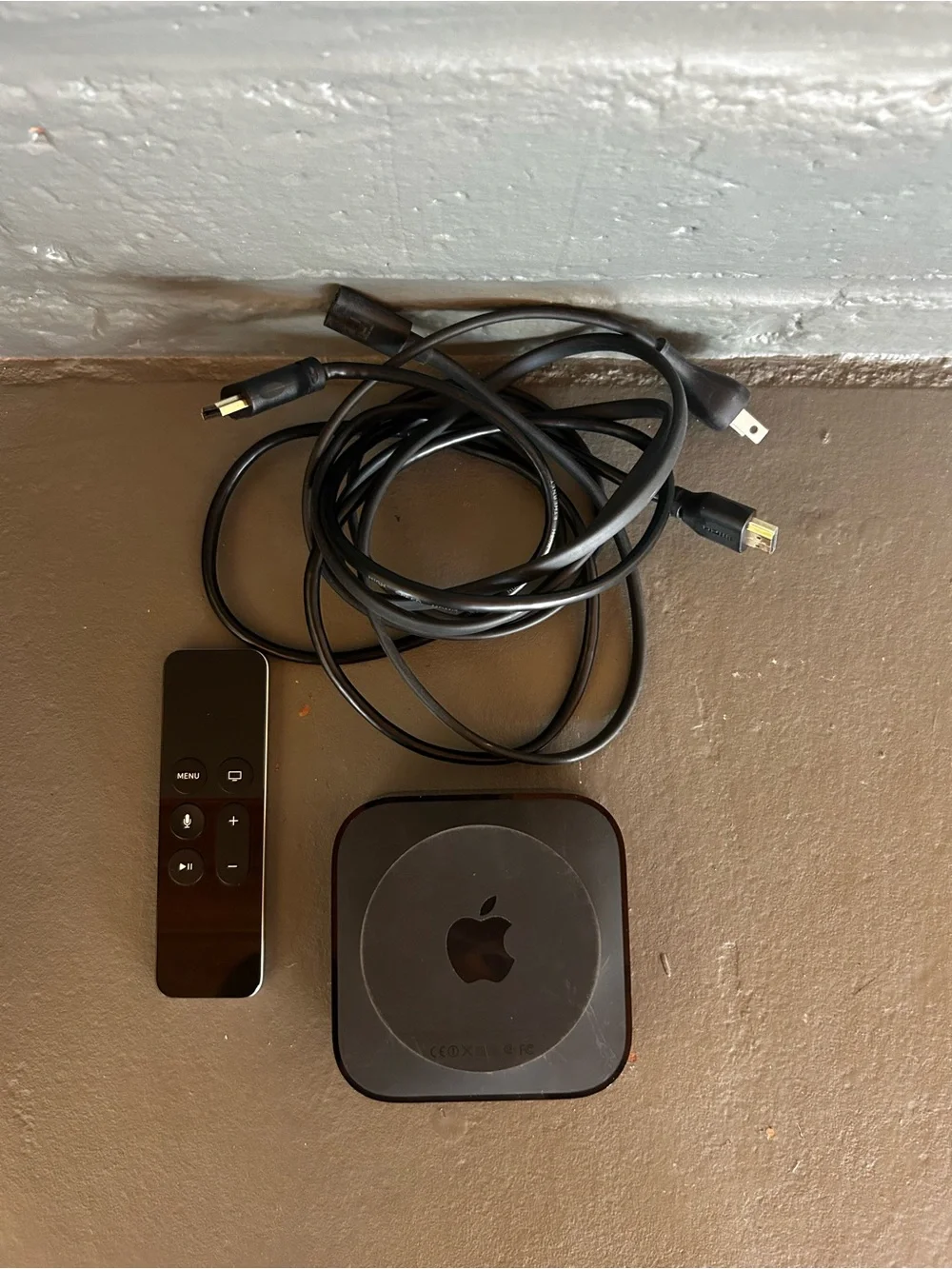 Apple TV box with Siri Remote and cables - Black Gen 4